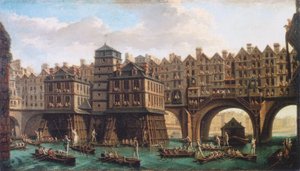 ポン=ノートル=ダムとポン=オー=チェンジの間のジュスト・デ・マリニエ 作： Nicolas Jean Baptiste Raguenet